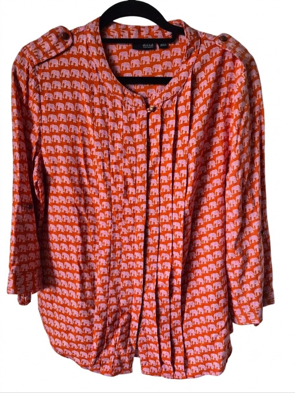NWOT Ana Elephant Print Placket Front Blouse Women's Large